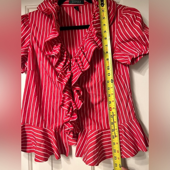 Lauren Ralph Lauren Red blouse 100% Cotton Red Striped Summer Top - Picture 8 of 8